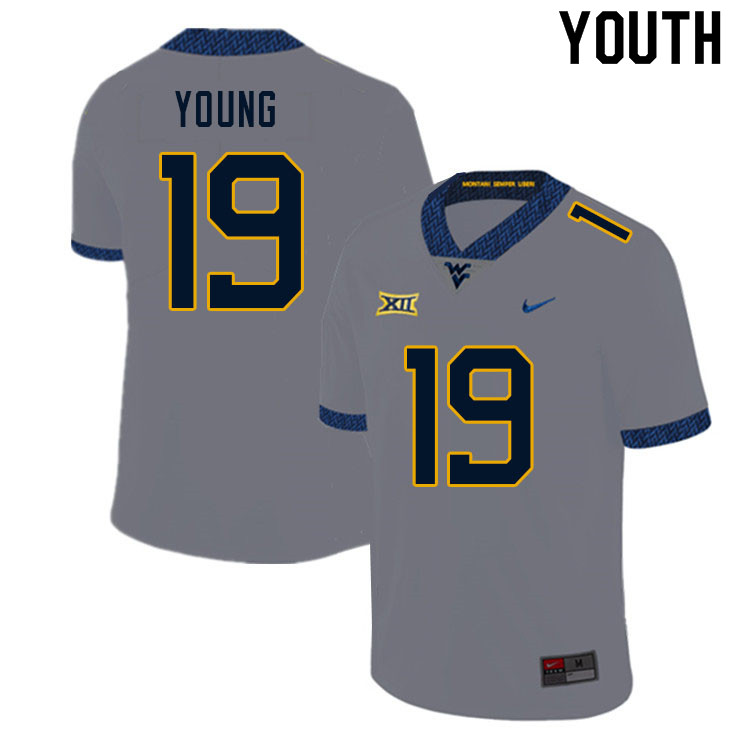 Youth #19 Scottie Young West Virginia Mountaineers College Football Jerseys Sale-Gray